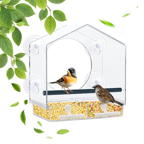 Window Bird Feeder With Strong Suction Cups Acrylic Wild Bird Feeder House Hanging Bird Feeder Bird Seed Feeders With Drain Holes for Wild Bird, Small Bird