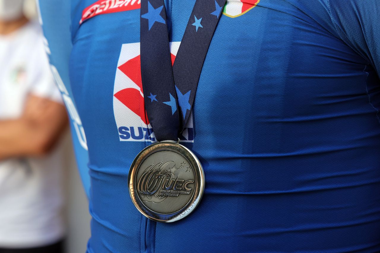 2021 UEC Road European Championships Trento Elite Mens Individual Time Trial 224 km 09092021 Medal Filippo Ganna Italy photo Ilario BiondiBettiniPhoto2021