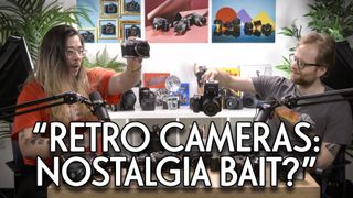 James Artaius and Mike Harris on episode 8 of the Bokeh Face podcast, with the text "Retro cameras: Nostalgia bait?"