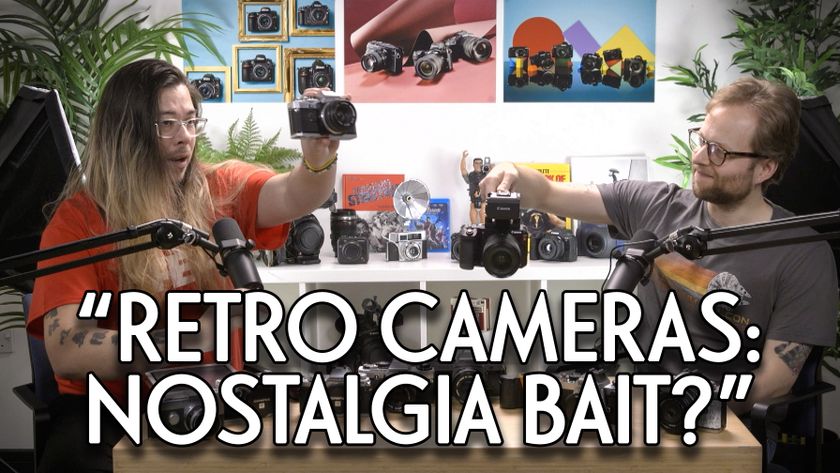 James Artaius and Mike Harris on episode 8 of the Bokeh Face podcast, with the text "Retro cameras: Nostalgia bait?"