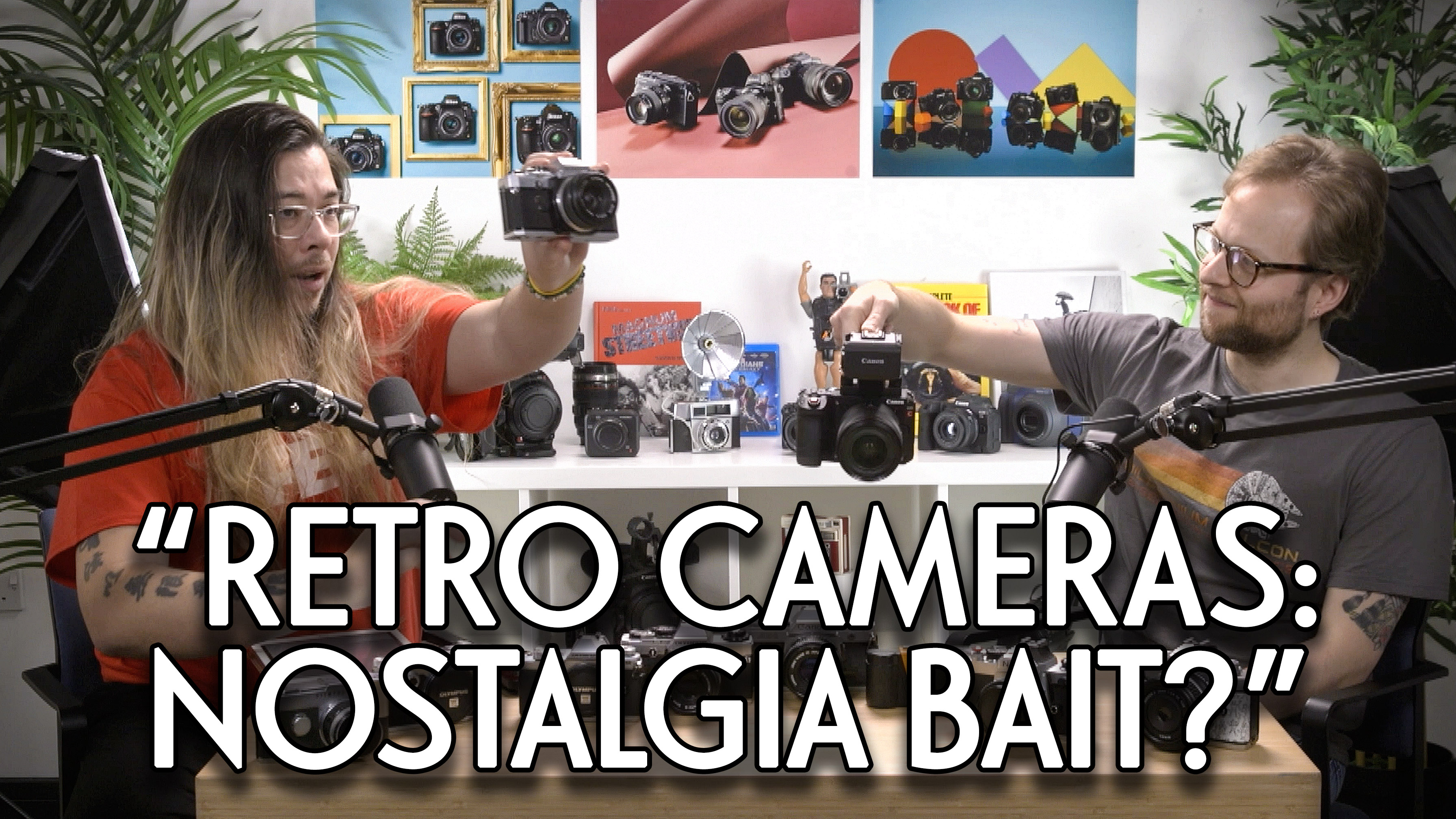 James Artaius and Mike Harris on episode 8 of the Bokeh Face podcast, with the text "Retro cameras: Nostalgia bait?"