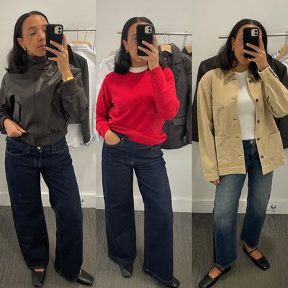 collage of Lauren Tappan wearing Gap's fall denim collection 