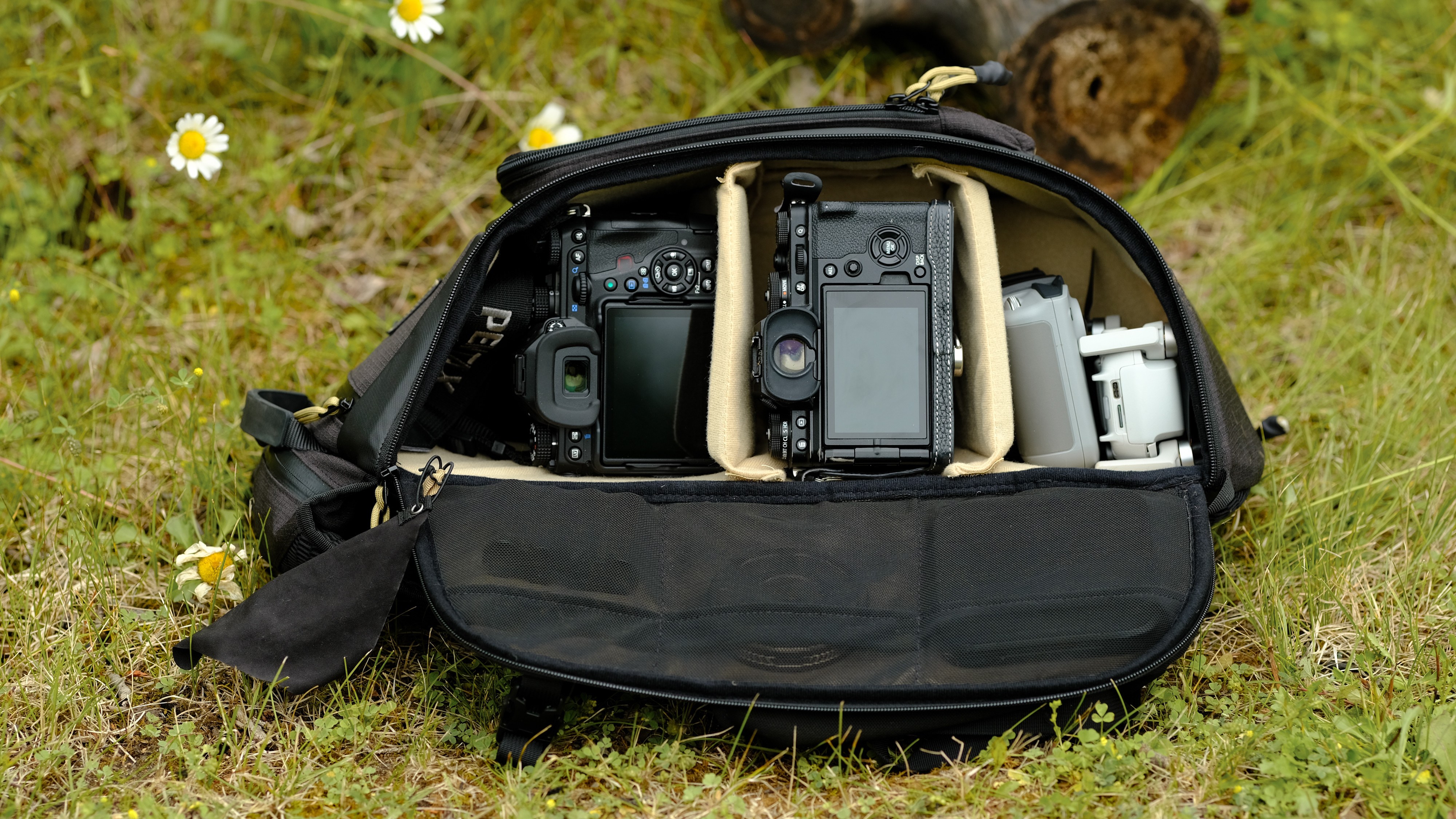 The PolarPro RoadRunner 16L camera backpack photographed outdoors