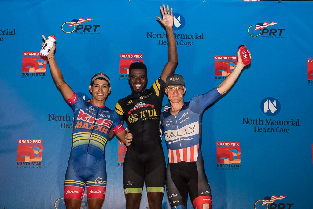 Stage 4 podium: Alfredo Rodriquez (KHS-Maxxis-JLVelo), Justin Williams (Cylance), Brad Huff (Rally Cycling).
