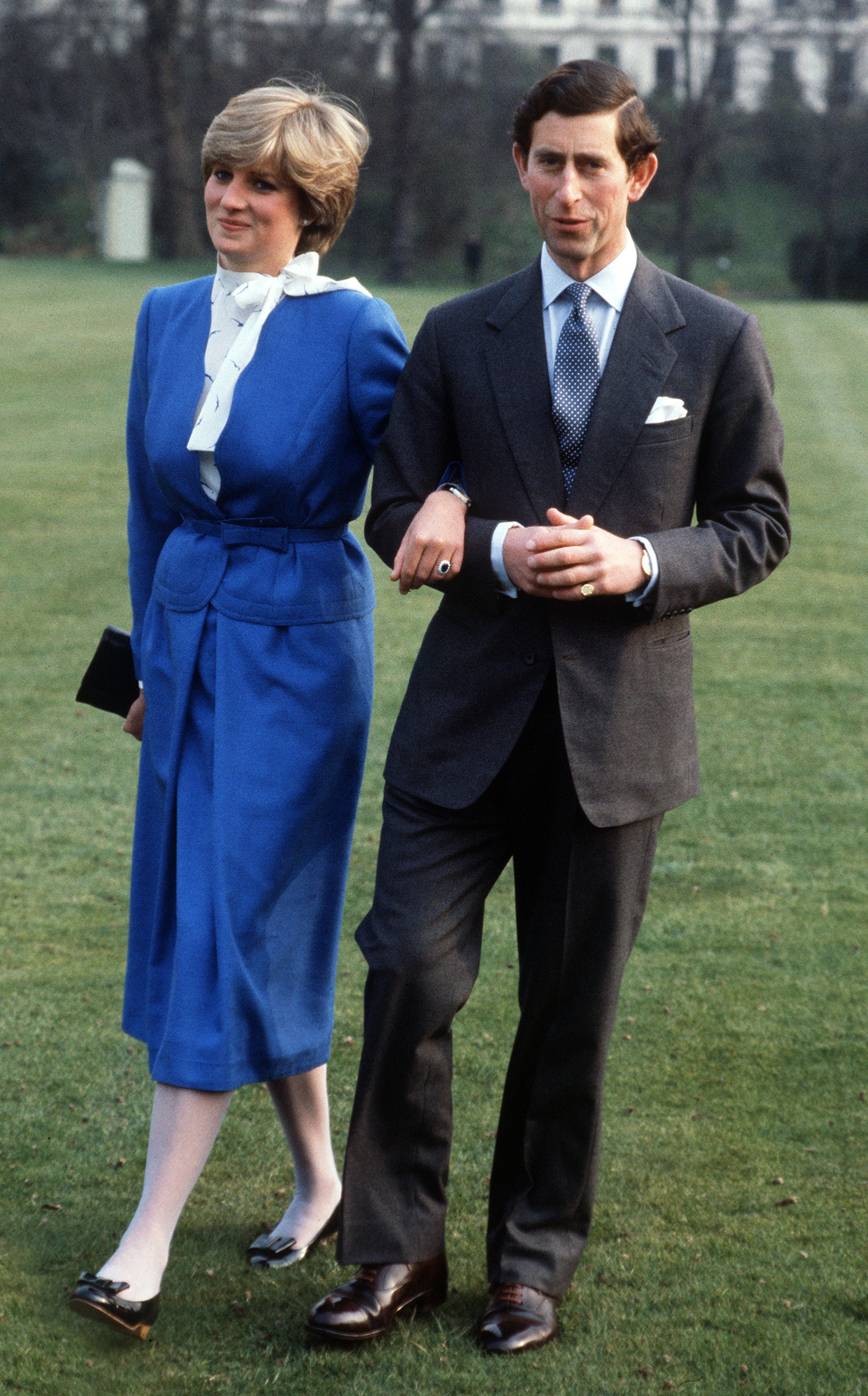 Princess Diana in a blue suit and Prince Charles on their engagement announcement shoot
