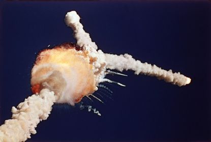 The Space Shuttle Challenger explodes shortly after lifting off from Kennedy Space Center, Fla., Tuesday, Jan. 28, 1986. All seven crew members died in the explosion, which was blamed on faul