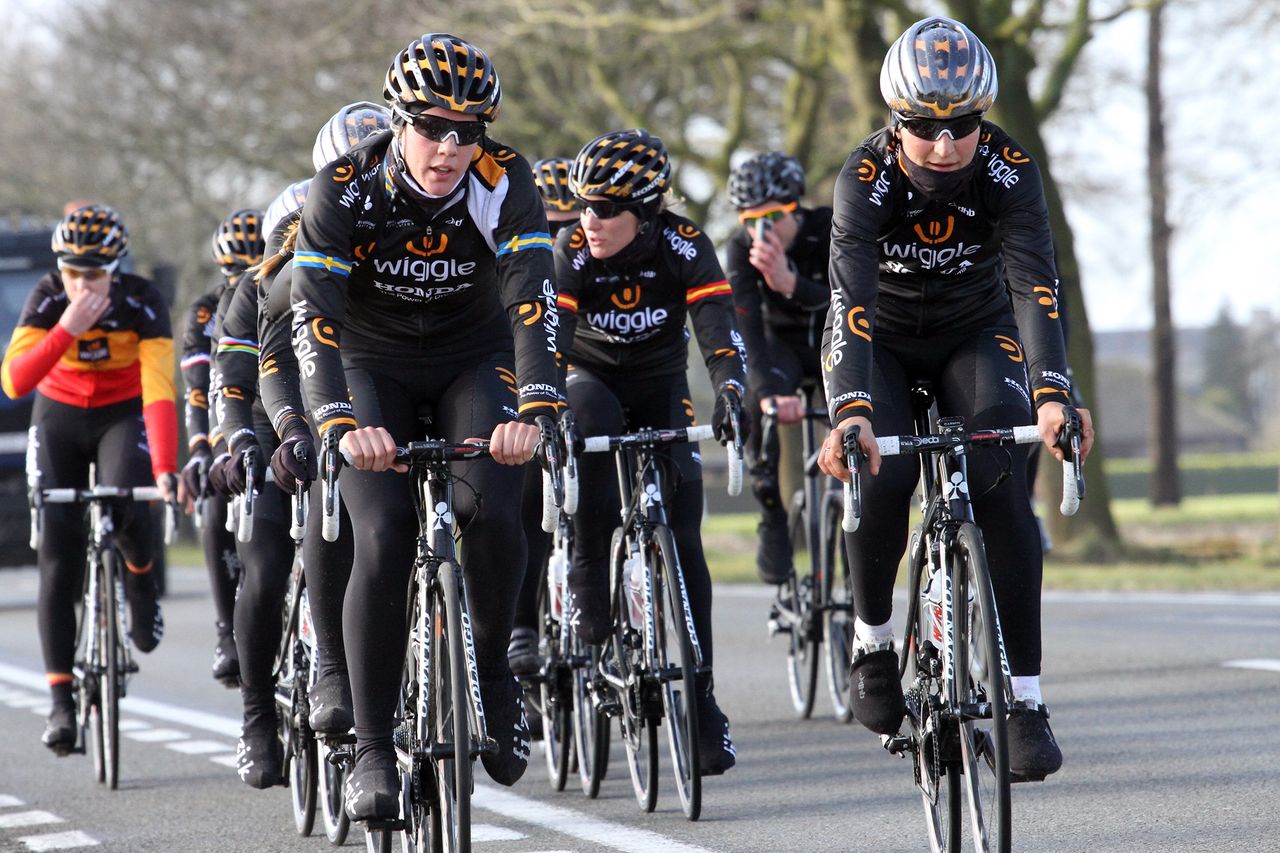 Emilia Fahlin and Elisa Longo Borghini lead the training ride