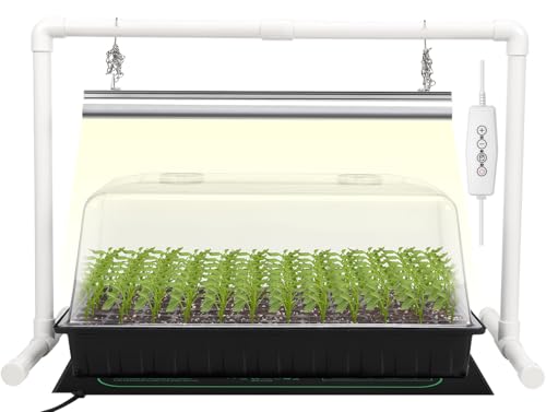 Soligt 1020 Size Seed Starter Kit With Grow Light and Heat Mat &amp;ndash; 7" Humidity Dome, 6x12 Cell Seed Starter Tray, Bright-Adjustable With 8/12/18h Timer &amp;amp; Stand for Seed Starting &amp;amp; Seedling Propagation