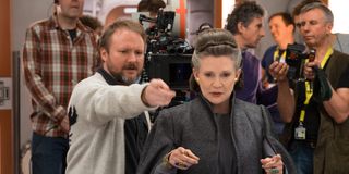 Rian Johnson with Carrie Fisher making Star Wars The Last Jedi