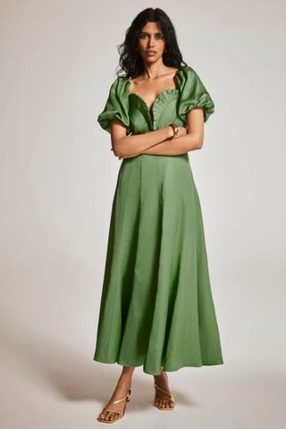 Green Puff Sleeve Maxi Dress