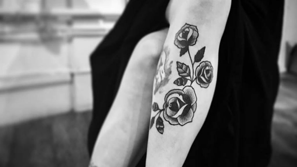 monochrome rose tattoo