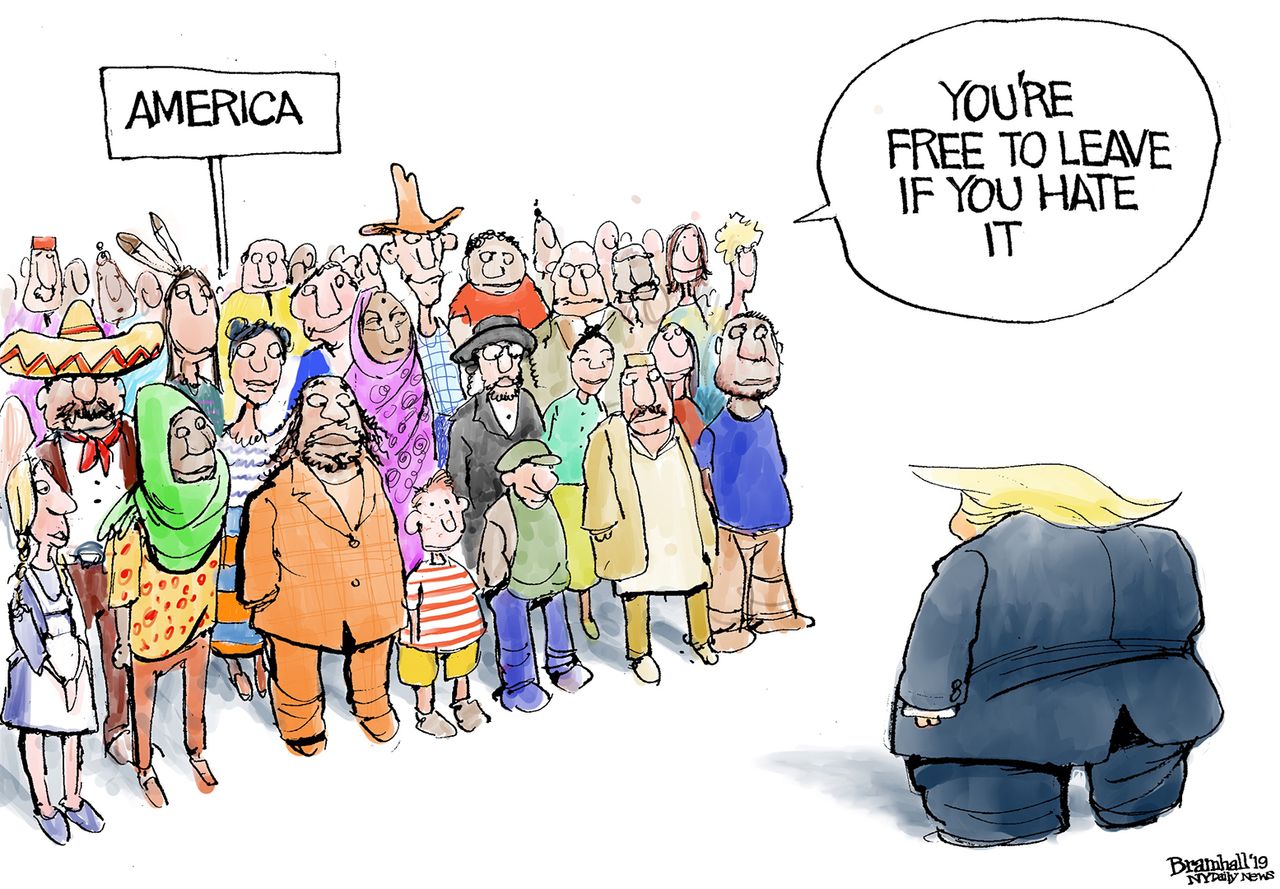 Political Cartoon America Melting Pot Trump Leave