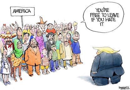Political Cartoon America Melting Pot Trump Leave
