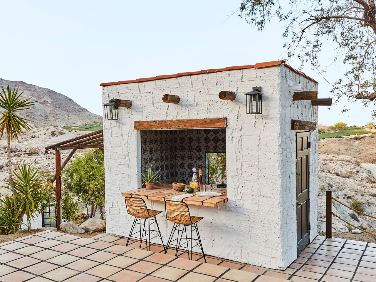 a spanish style garden bar