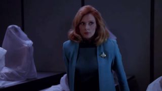 Beverly Crusher in the morgue as bodies spring up