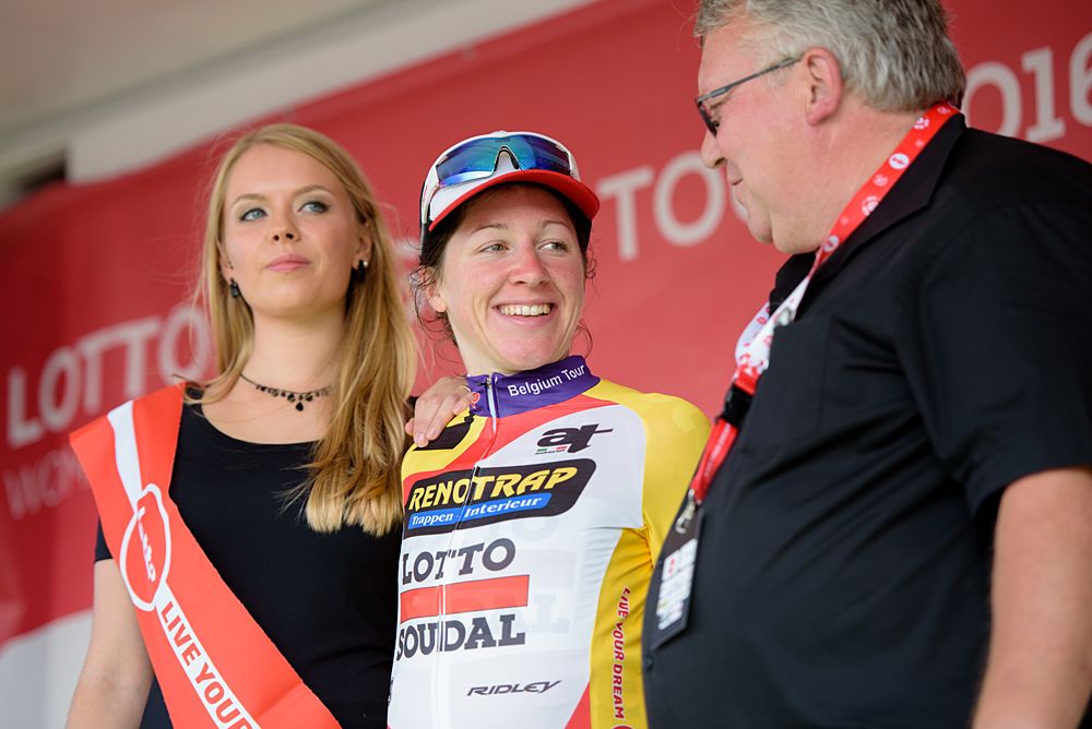 Anisha Vekemans (Lotto Soudal) earns the climbers jersey at the 108 km Stage 2 of the Lotto Belgium Tour 2016