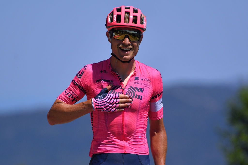 DUILHACSOUSPEYREPERTUSE FRANCE JUNE 13 Magnus Cort Nielsen of Denmark and Team EF Education Nippo celebrates at arrival during the 45th La Route dOccitanie La Depeche Du Midi 2021 Stage 4 a 1512km stage from Lavelanet Pays dOlmes to DuilhacsousPeyrepertuse 648m RDO2021 RouteOccitanie on June 13 2021 in DuilhacsousPeyrepertuse France Photo by Luc ClaessenGetty Images