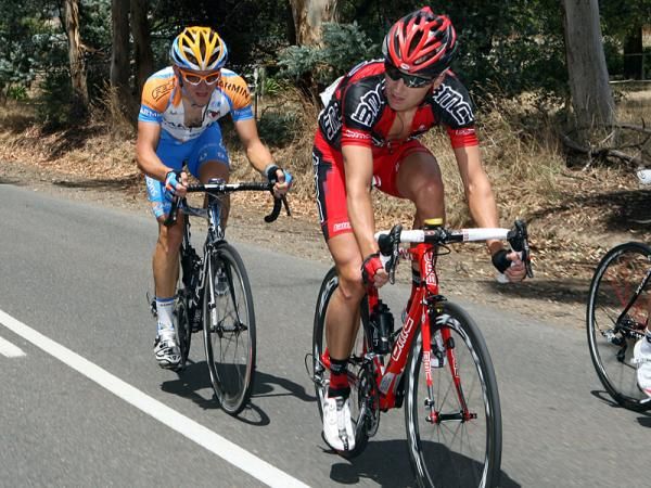 Karsten Kroon (BMC) on the attack with Jack Bobridge (Garmin-Transitions)