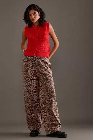 Damson Madder Rafe Leopard Wide-Leg Jeans