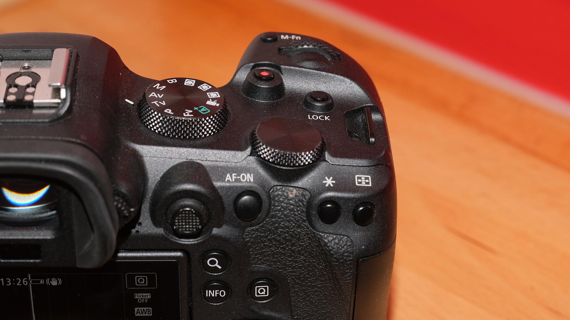 The Canon EOS R6 full-frame mirrorless camera. This shot shows the controls on the rear right