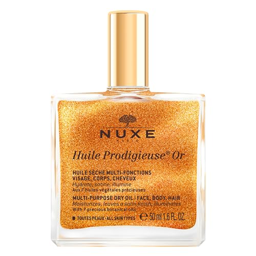Nuxe Huile Prodigieuse Shimmering Dry Oil 50ml, Gold-Flecked Dry Oil, Illuminates & Softens Face, Body & Hair, Multi-Purpose Nourishment, Vegan Formula