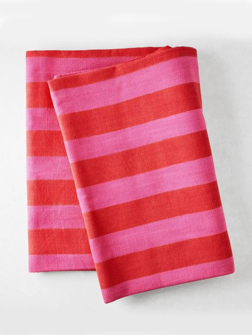 Pink and Red Tonal Hampton Stripe Cotton Tablecloth