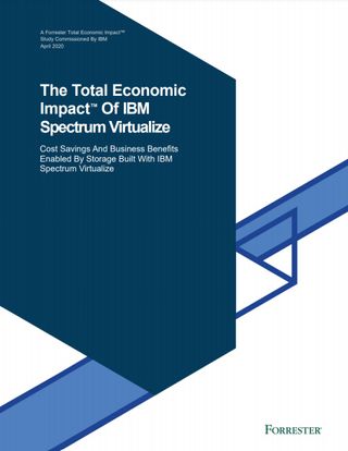 Blue shapes on white background - The Total Economic Impact™ of IBM Spectrum Virtualize - whitepaper from IBM
