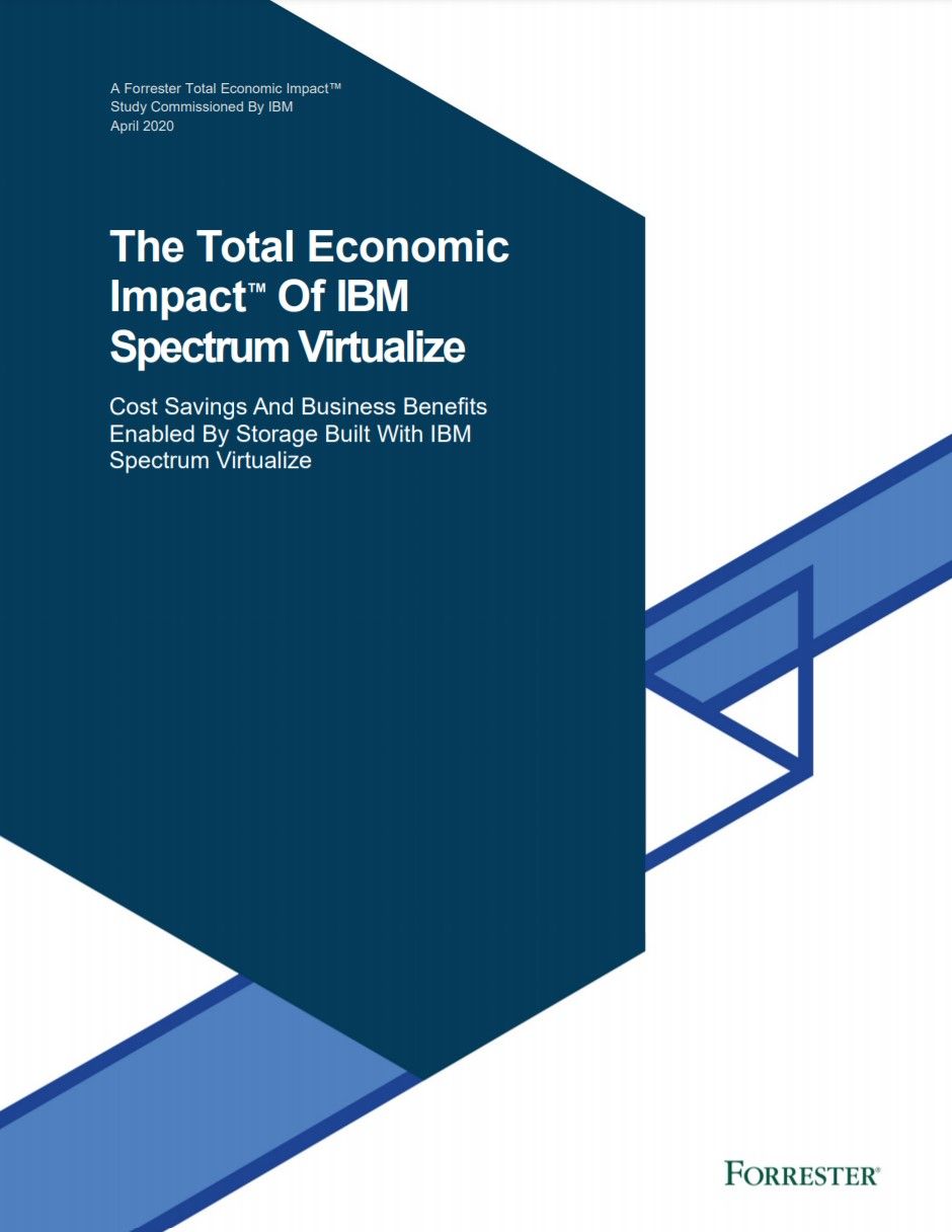 Blue shapes on white background - The Total Economic Impact™ of IBM Spectrum Virtualize - whitepaper from IBM