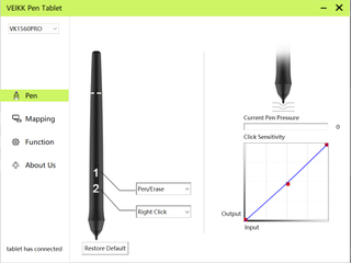 A Veikk VK1560 Pro tablet screenshot of pen functions