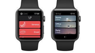 Screenshots showing Bring! on an Apple Watch