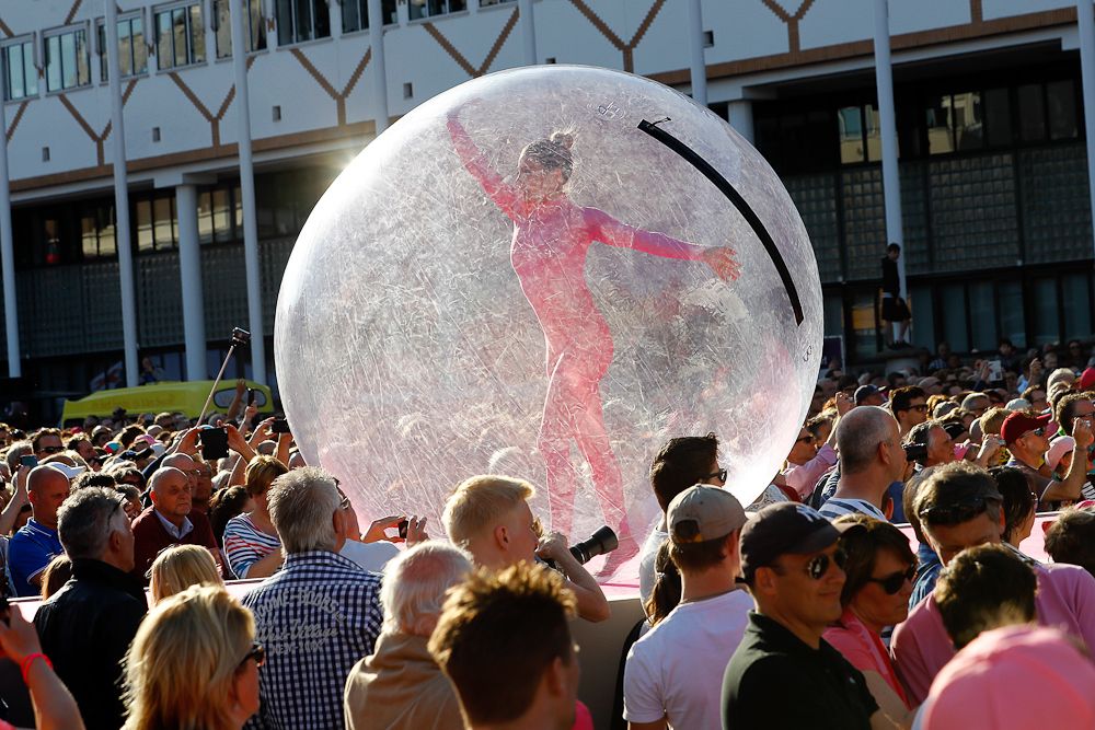 Inside the bubble at the Giro team presentation.