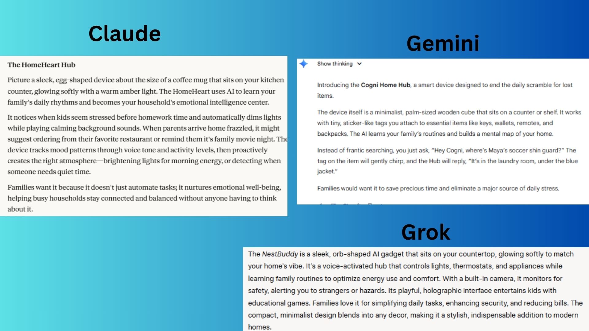 screenshot of faceoff with Claude, Gemini and Grok