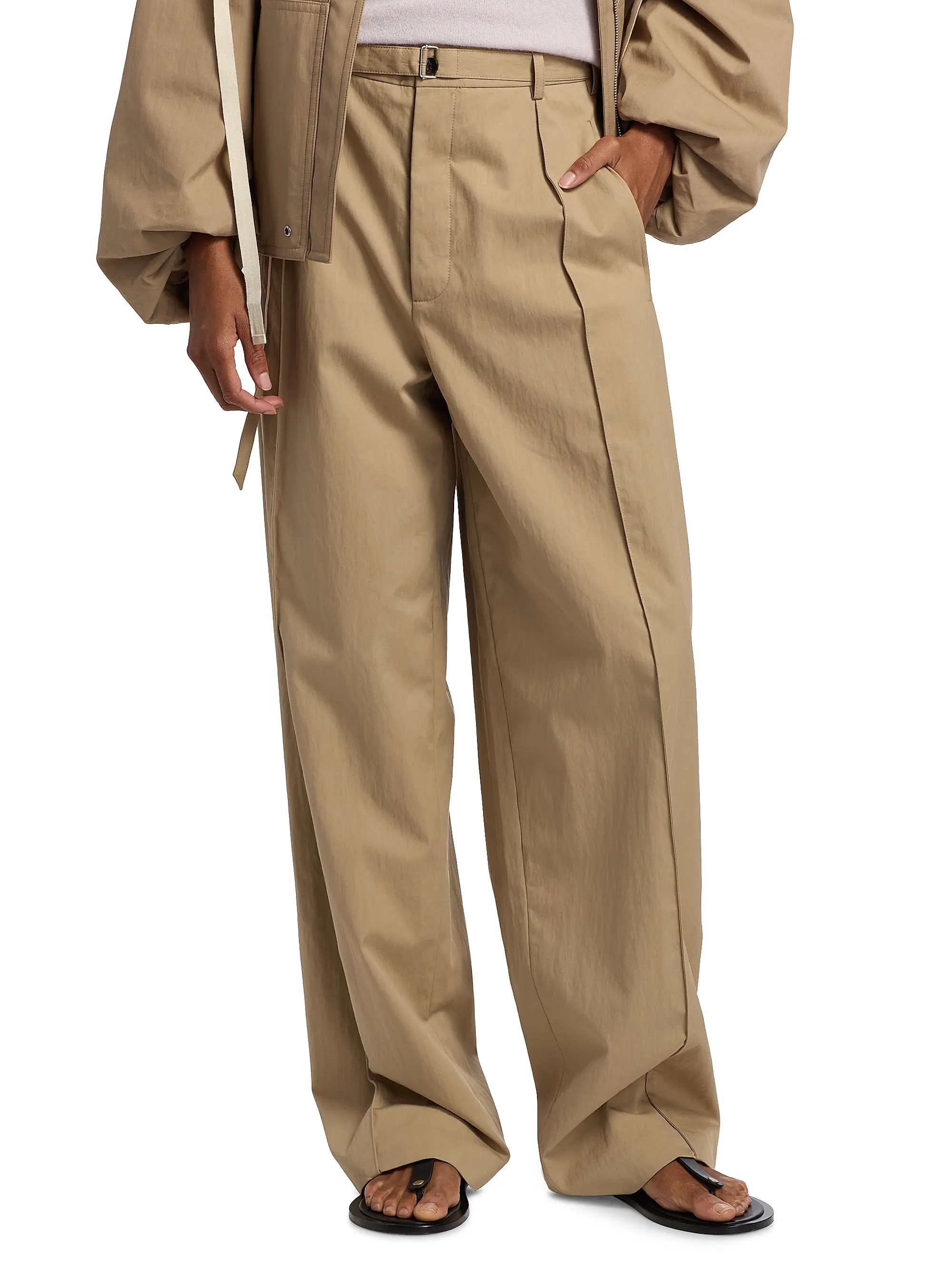 Pleated Cotton-Blend Wide-Leg Pants