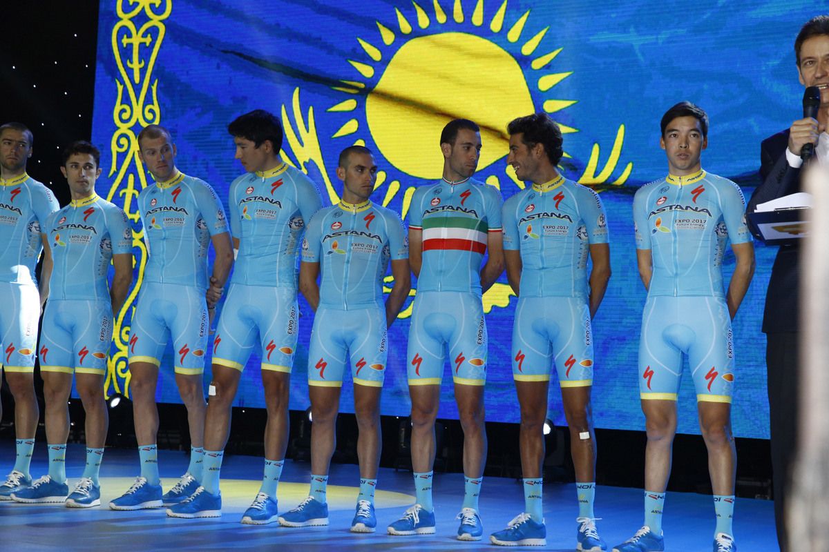 Vincenzo Nibali and Fabio Aru are the star riders on Astana and were the centre of attention at the team presentation