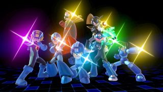 a group of mega man characters charge beams