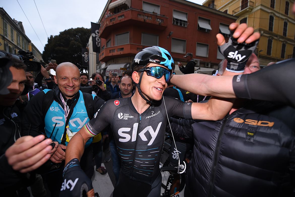 Michal Kwiatkowski celebrates his victory