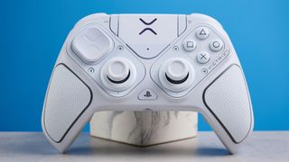 A white Turtle Beach Victrix Pro BFG Reloaded controller for the PS5