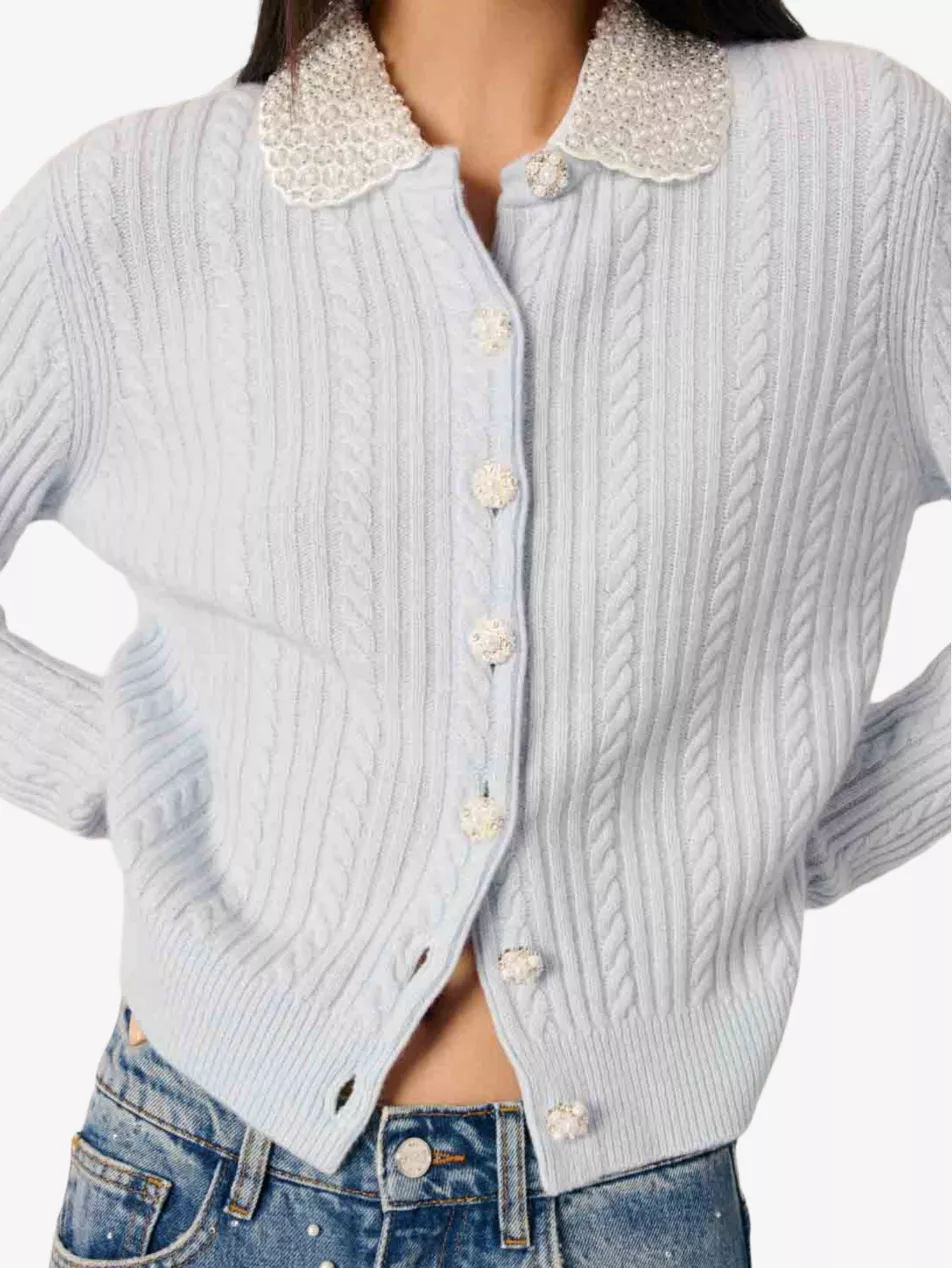 Embellished-Collar Wool and Cashmere Cardigan