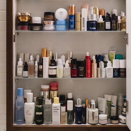 Beauty products on a shelf