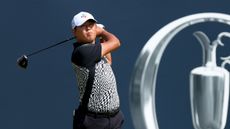 Si Woo Kim tees off on the 1st hole on Day 2 of the Open.