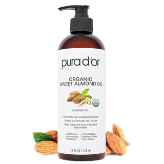 Pura D'or 16 Oz Organic Sweet Almond Oil - 100% Pure & Natural Usda Certified Cold Pressed Carrier Oil for Diy Beauty - Non-Greasy, Unscented, Hexane Free Moisturizer - Massage Oil for Hair & Skin