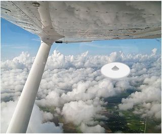 Artist's view of an aerial encounter with an unidentified flying object.