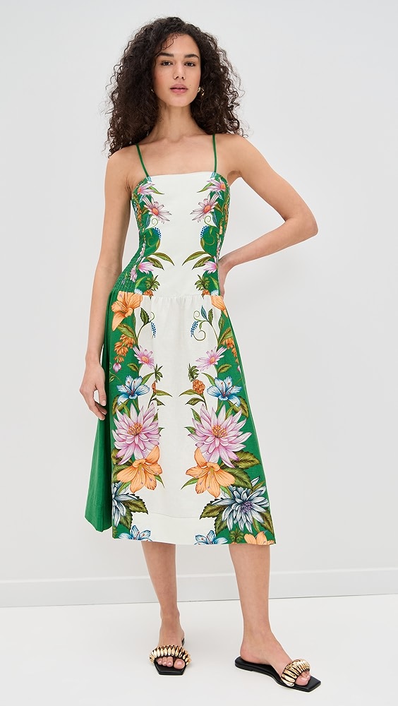 Farm Rio Sweet Bloom Dreamscape Off-White Midi Dress