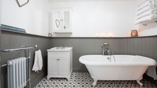 Wall panelling in small bathroom