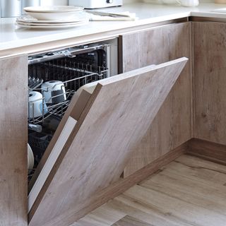 Wooden kitchen with built in dishwasher