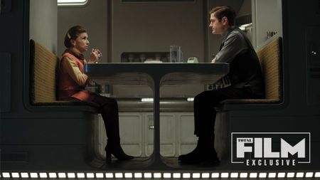 Eedy Karn (Kathryn Hunter) and Syril Karn (Kyle Soller) in Lucasfilm's Andor.