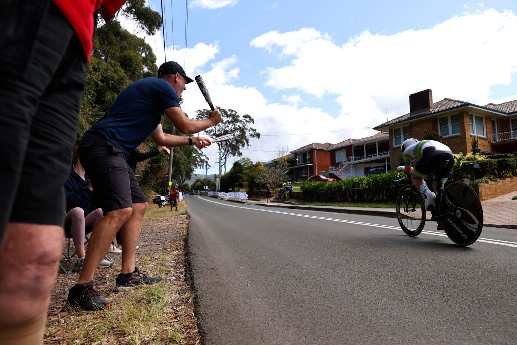 WOLLOGONG AUSTRALIA SEPTEMBER 20 Isabelle Carnes of Australia sprints while fans cheer during the 95th UCI Road World Championships 2022 Women Junior Individual Time Trial a 141km race from Wollongong to Wollongong Wollongong2022 on September 20 2022 in Wollongong Australia Photo by Con ChronisGetty Images