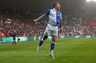 Sammie Szmodics of Blackburn Rovers is celebrating his second goal during the Sky Bet Championship match against Sunderland at the Stadium of Light in Sunderland, on April 1, 2024. (Photo by MI News/NurPhoto via Getty Images)