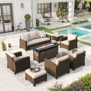 Sophia & William 8 Pieces Wicker Patio Furniture Set 9-Seat Outdoor Conversation Set With 56