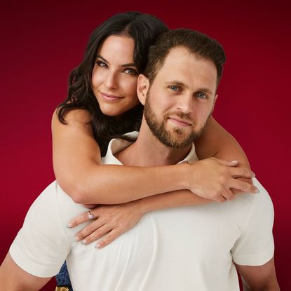 Dave (right) gives Vanessa (left) a piggyback ride, in a portrait for 'The Ultimatum' season 3.